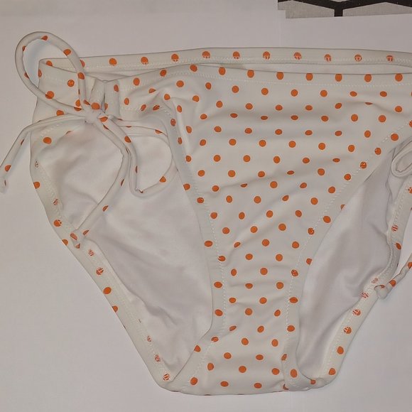 Victoria' Secret Double Tie Bikini Bottom Medium NWOT White Orange Polka Dots - Picture 10 of 14